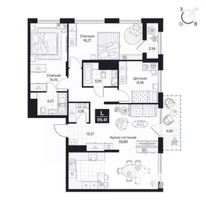 3-к квартира, вторичка, 99м2, 3/10 этаж