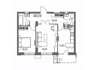 2-к квартира, вторичка, 61м2, 18/19 этаж