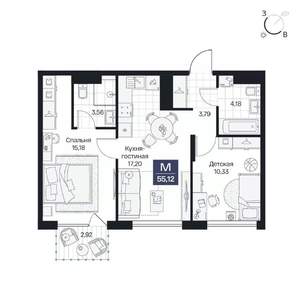 2-к квартира, вторичка, 55м2, 8/8 этаж