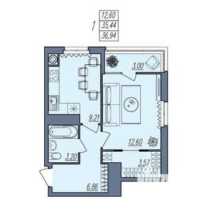 1-к квартира, вторичка, 37м2, 2/10 этаж