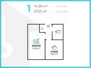 1-к квартира, вторичка, 31м2, 6/8 этаж