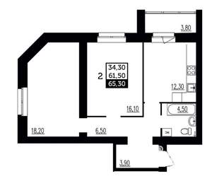 2-к квартира, вторичка, 65м2, 10/12 этаж