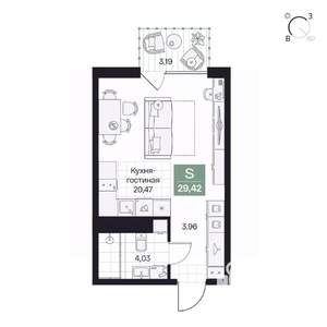 Студия квартира, вторичка, 29м2, 6/10 этаж