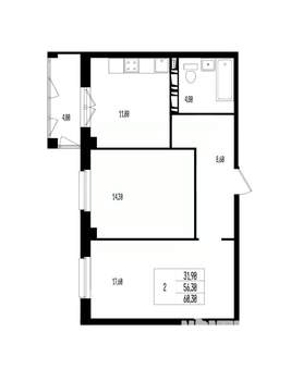 Студия квартира, вторичка, 60м2, 8/17 этаж