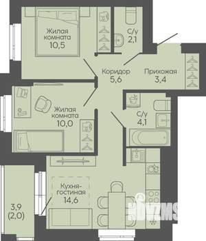 2-к квартира, вторичка, 52м2, 21/22 этаж