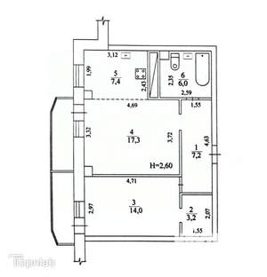 2-к квартира, вторичка, 55м2, 1/9 этаж