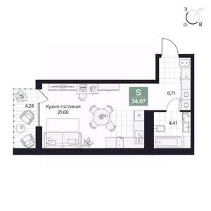 Студия квартира, вторичка, 34м2, 7/8 этаж