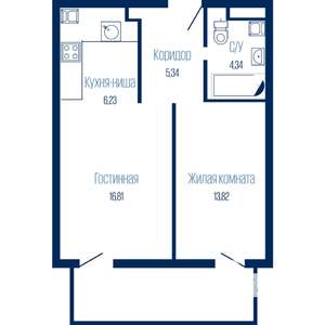 2-к квартира, строящийся дом, 53м2, 14/19 этаж