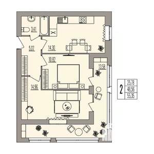 2-к квартира, вторичка, 55м2, 1/3 этаж