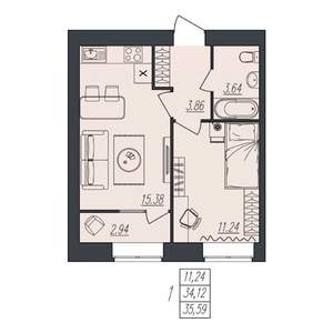 1-к квартира, вторичка, 36м2, 9/10 этаж