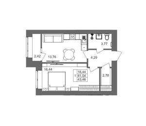 1-к квартира, вторичка, 43м2, 3/10 этаж