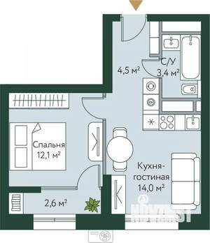 1-к квартира, вторичка, 37м2, 18/24 этаж