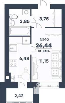 1-к квартира, строящийся дом, 26м2, 4/5 этаж