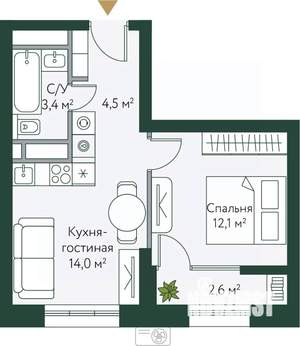 1-к квартира, вторичка, 37м2, 17/24 этаж