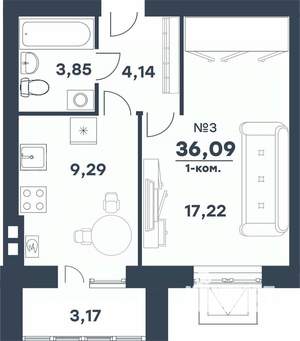 1-к квартира, строящийся дом, 36м2, 2/4 этаж