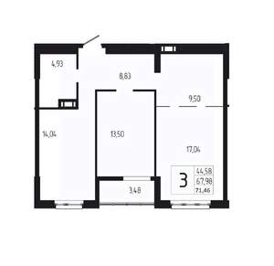 3-к квартира, вторичка, 71м2, 6/18 этаж