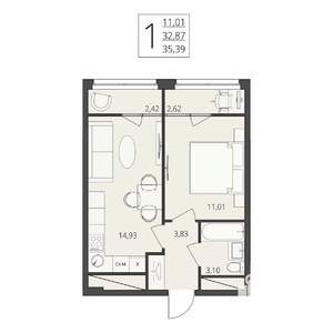 1-к квартира, вторичка, 35м2, 2/17 этаж