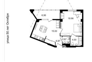 1-к квартира, вторичка, 54м2, 2/13 этаж