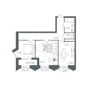 2-к квартира, вторичка, 58м2, 14/21 этаж