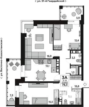 3-к квартира, вторичка, 85м2, 13/16 этаж