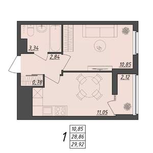 1-к квартира, вторичка, 30м2, 8/10 этаж