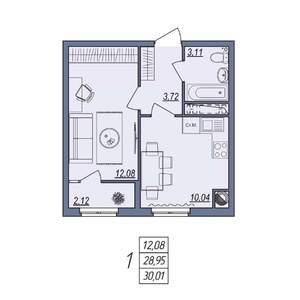 1-к квартира, вторичка, 30м2, 9/10 этаж