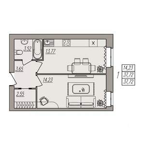 1-к квартира, вторичка, 38м2, 3/3 этаж