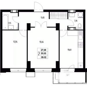 2-к квартира, сданный дом, 61м2, 4/19 этаж