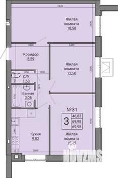 3-к квартира, строящийся дом, 70м2, 1/4 этаж