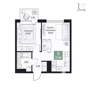 1-к квартира, вторичка, 38м2, 2/8 этаж