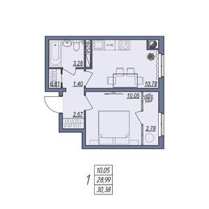 1-к квартира, вторичка, 30м2, 3/8 этаж