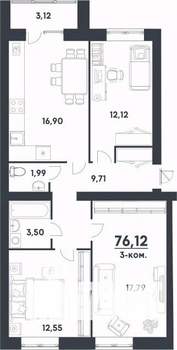 3-к квартира, строящийся дом, 76м2, 1/4 этаж