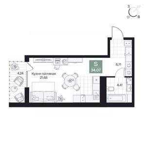 Студия квартира, вторичка, 34м2, 2/8 этаж