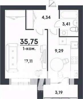 1-к квартира, вторичка, 36м2, 3/4 этаж