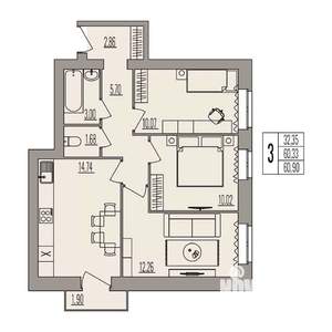 3-к квартира, вторичка, 61м2, 3/3 этаж