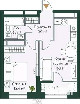 1-к квартира, вторичка, 41м2, 22/24 этаж