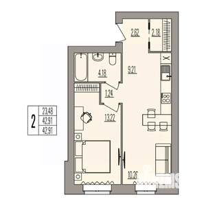 2-к квартира, вторичка, 43м2, 3/3 этаж
