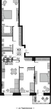 3-к квартира, вторичка, 88м2, 14/20 этаж