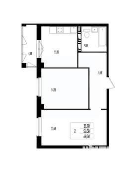 Студия квартира, вторичка, 60м2, 6/17 этаж