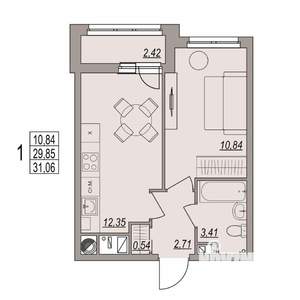 1-к квартира, вторичка, 31м2, 6/6 этаж