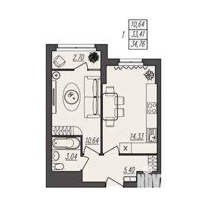 1-к квартира, вторичка, 35м2, 7/17 этаж