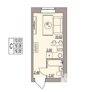 Студия квартира, вторичка, 19м2, 2/3 этаж