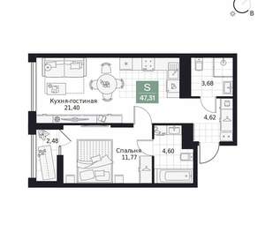 1-к квартира, вторичка, 47м2, 6/10 этаж