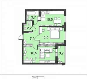 2-к квартира, вторичка, 57м2, 1/17 этаж
