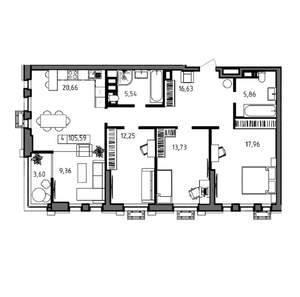 4-к квартира, вторичка, 106м2, 16/23 этаж