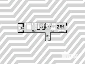 1-к квартира, строящийся дом, 41м2, 1/8 этаж
