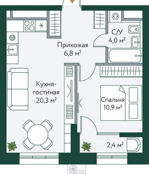 1-к квартира, вторичка, 44м2, 7/24 этаж