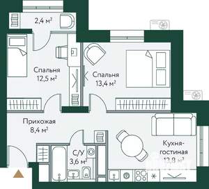 2-к квартира, вторичка, 54м2, 16/24 этаж
