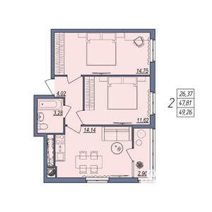 2-к квартира, вторичка, 49м2, 10/10 этаж