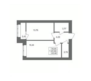 1-к квартира, вторичка, 43м2, 5/10 этаж